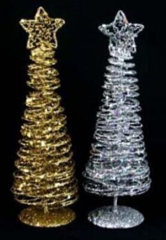 Gold or Silver Hologram Wire Coil Tree by Gisela Graham. If you have a colour preference please specify Gold or Silver when ordering. Height 26cm